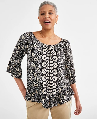 Style & Co Women's Printed On-Off Ruffle Sleeve Top