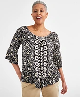 Style & Co Women's Printed On-Off Ruffle Sleeve Top