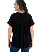 Style & Co Women's Split-Neck Short Sleeve Knit Shirt