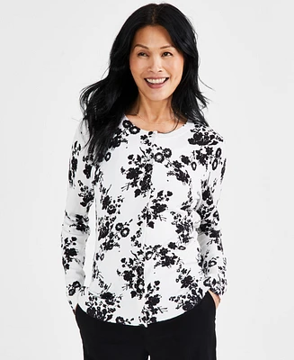 Style & Co Women's Printed Button-Up Cardigan Sweater, Created for Macy's