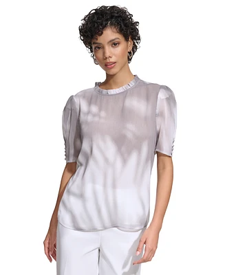 Calvin Klein Women's Pleated Collar Puff-Sleeve Top