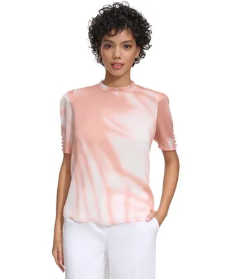 Calvin Klein Women's Pleated Collar Puff-Sleeve Top