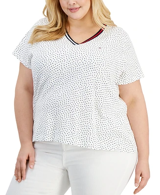 Tommy Hilfiger Plus V-Neck Dot-Print Top