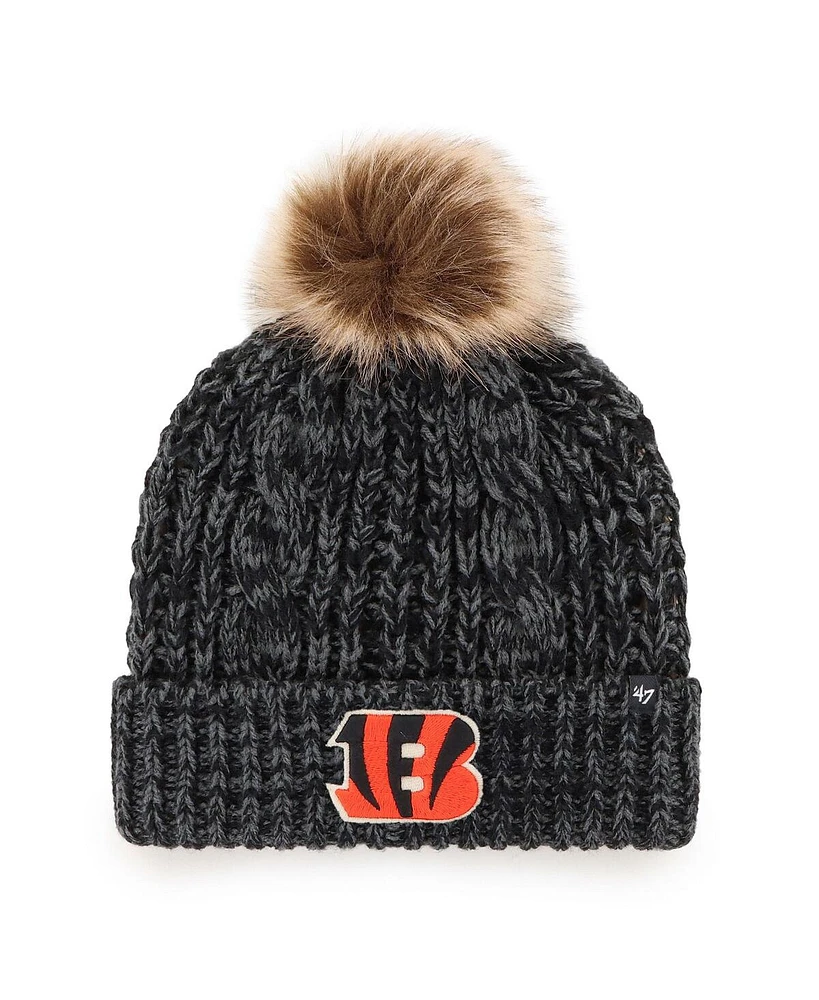 Women's '47 Brand Black Cincinnati Bengals Logo Meeko Cuffed Knit Hat with Pom