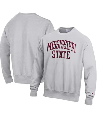 Men's Champion Heathered Gray Mississippi State Bulldogs Arch Reverse Weave Pullover Sweatshirt
