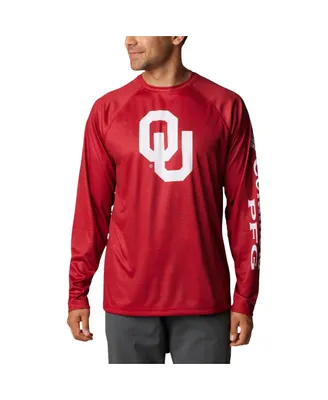 Men's Columbia Crimson Oklahoma Sooners Pfg Terminal Tackle Omni-Shade Raglan Long Sleeve T-shirt