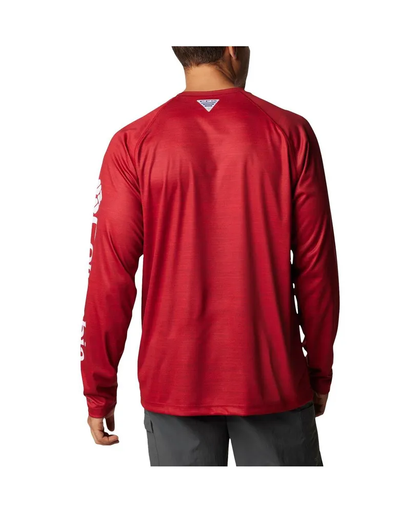 Men's Columbia Crimson Oklahoma Sooners Pfg Terminal Tackle Omni-Shade Raglan Long Sleeve T-shirt