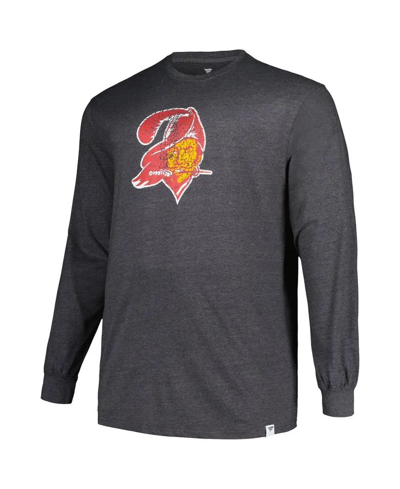 Men's Profile Heather Charcoal Distressed Tampa Bay Buccaneers Big and Tall Throwback Long Sleeve T-shirt