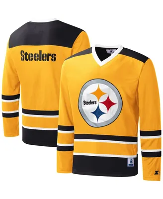 Men's Starter Gold Pittsburgh Steelers Cross-Check V-Neck Long Sleeve T-shirt