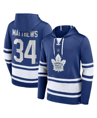 Men's Fanatics Auston Matthews Blue Toronto Maple Leafs Name and Number Lace-Up Pullover Hoodie