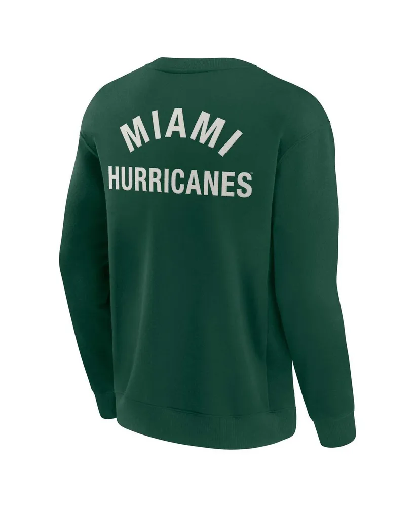 Men's and Women's Fanatics Signature Green Miami Hurricanes Super Soft Pullover Crew Sweatshirt