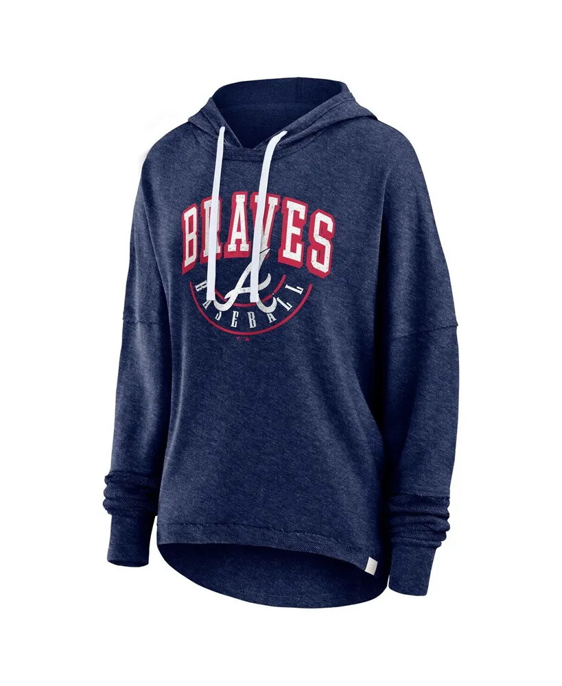 Women's Fanatics Heather Navy Distressed Atlanta Braves Luxe Pullover Hoodie