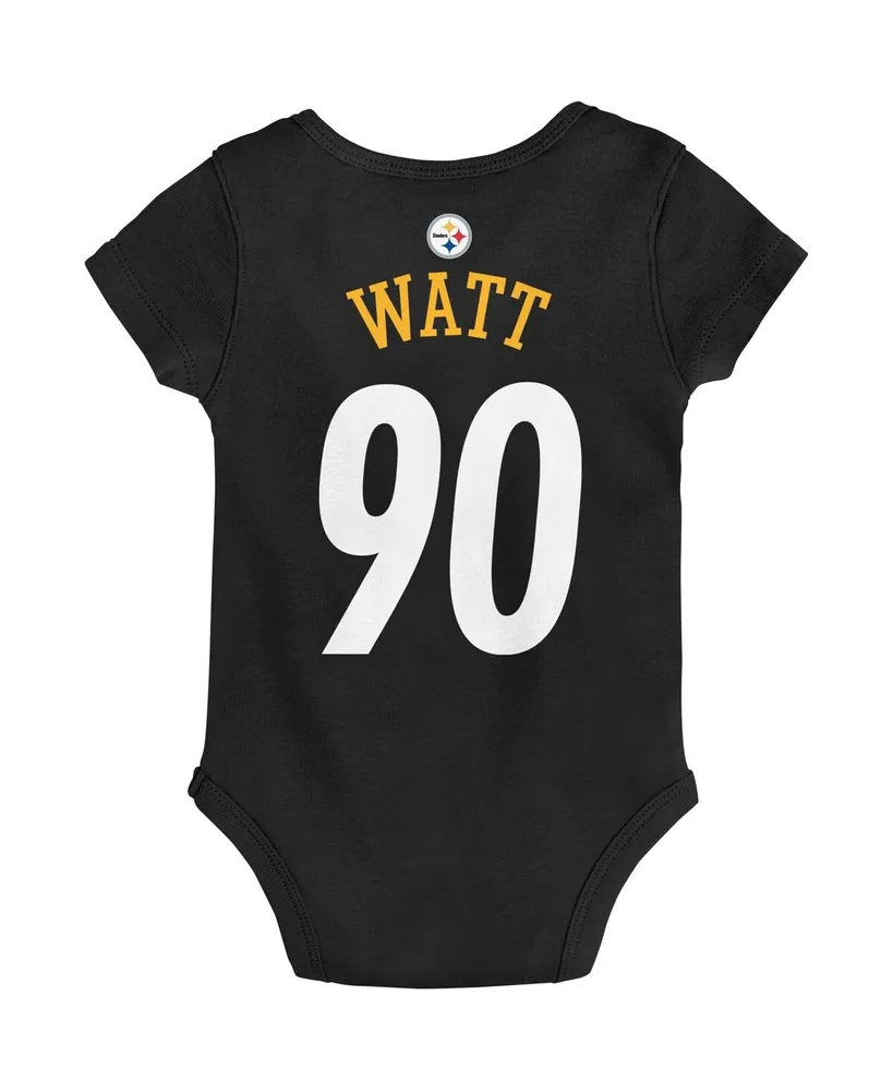 Newborn and Infant Boys and Girls T.j. Watt Black Pittsburgh Steelers Mainliner Player Name and Number Bodysuit
