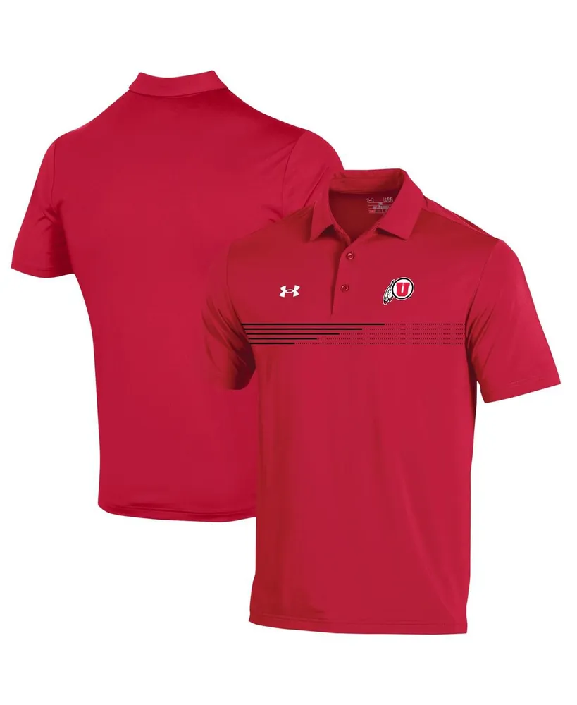 Men's Under Armour Red Utah Utes Tee To Green Stripe Polo Shirt