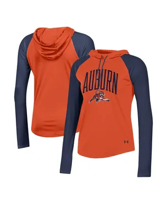 Women's Under Armour Orange Auburn Tigers Gameday Mesh Performance Raglan Hooded Long Sleeve T-shirt