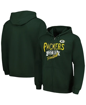 Men's Starter Green Distressed Bay Packers Domestic Post Season Full-Zip Hoodie