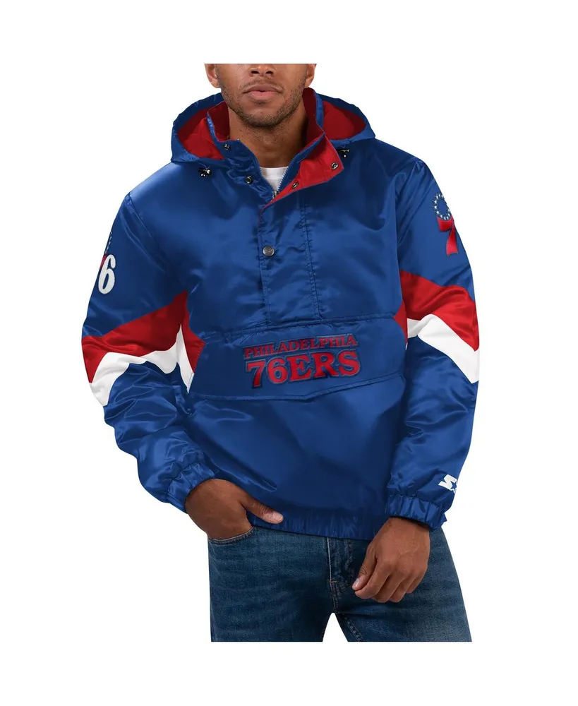 Men's Starter Royal Philadelphia 76ers Force Play Satin Hoodie Half-Zip Jacket