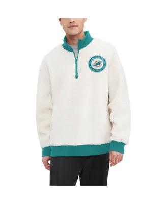 Men's Tommy Hilfiger Cream Miami Dolphins Jordan Sherpa Quarter-Zip Sweatshirt