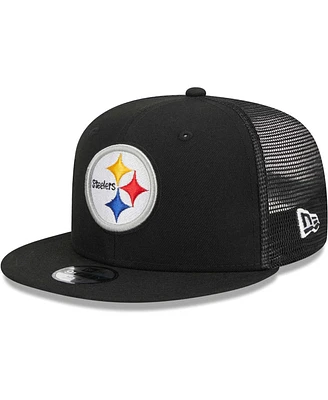 Youth Boys and Girls New Era Black Pittsburgh Steelers Main Trucker 9FIFTY Snapback Hat