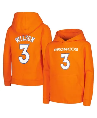 Big Boys Russell Wilson Orange Denver Broncos Mainliner Player Name and Number Pullover Hoodie