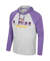 Men's Colosseum Heather Gray Lsu Tigers Hasta La Vista Raglan Hoodie Long Sleeve T-shirt