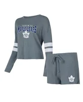 Women's Concepts Sport Gray Distressed Toronto Maple Leafs Meadow Long Sleeve T-shirt and Shorts Sleep Set