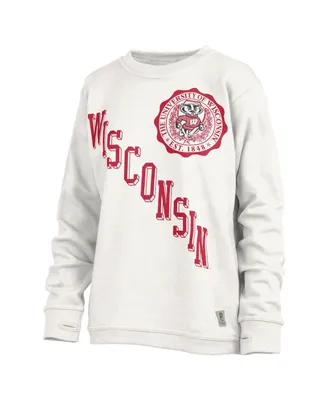 Women's Pressbox White Wisconsin Badgers Shoreline Sundown Pullover Sweatshirt