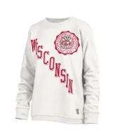 Women's Pressbox White Wisconsin Badgers Shoreline Sundown Pullover Sweatshirt