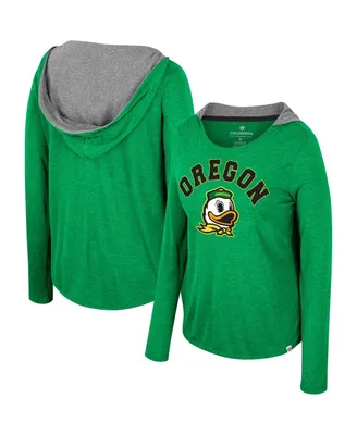 Women's Colosseum Distressed Oregon Ducks Heather Long Sleeve Hoodie T-shirt