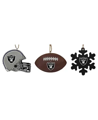 The Memory Company Las Vegas Raiders Three-Pack Helmet, Football and Snowflake Ornament Set