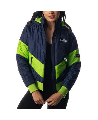Women's The Wild Collective College Navy Seattle Seahawks Puffer Full-Zip Hoodie Jacket