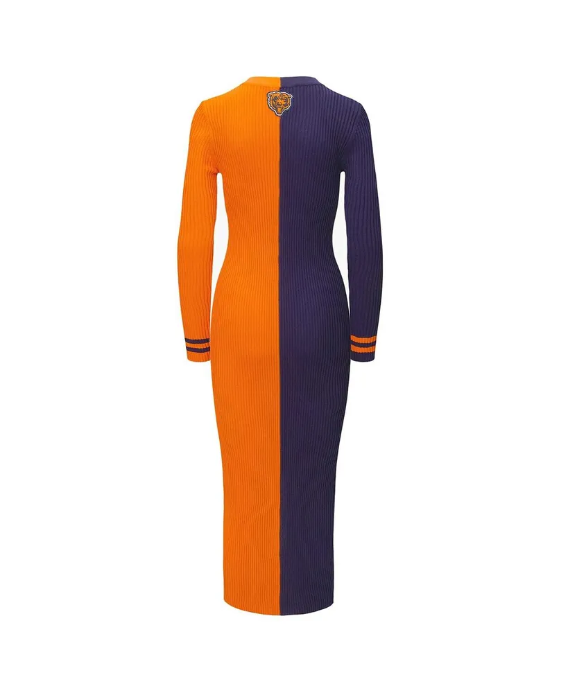 Women's Staud Navy, Orange Chicago Bears Shoko Knit Button-Up Sweater Dress