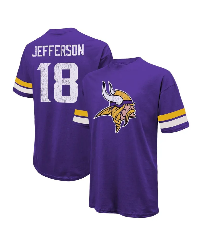 Men's Majestic Threads Justin Jefferson Purple Distressed Minnesota Vikings Name and Number Oversize Fit T-shirt