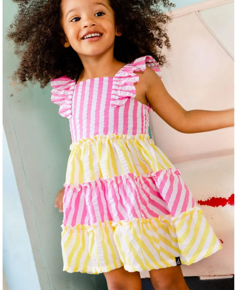 Girl Striped Seersucker Dress Bubble Gum Pink