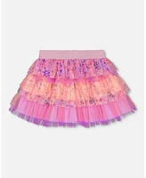 Girl Ruffle Tulle Mesh Skirt Lavender Printed Fields Flowers - Child