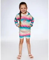 Deux par Little Girls French Terry Hooded Sweatshirt Printed Tie Dye Waves - Toddler|Child