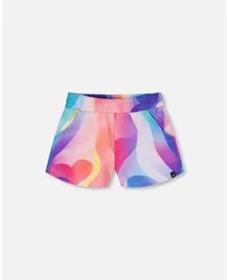 Girl French Terry Short Printed Rainbow Heart - Toddler Child