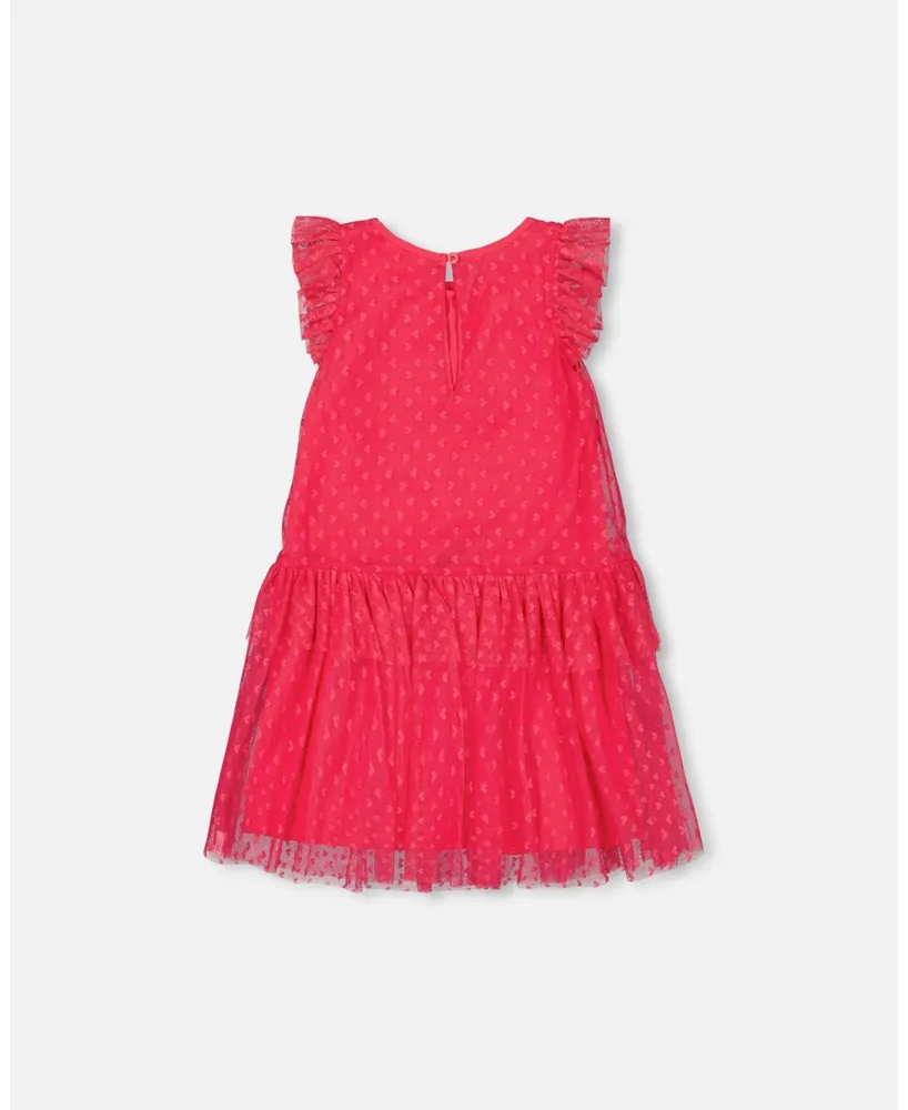 Girl Heart Mesh Jacquard Dress Hot Pink