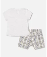 Baby Boy Top Light Gray Mix And Short Plaid Set - Infant