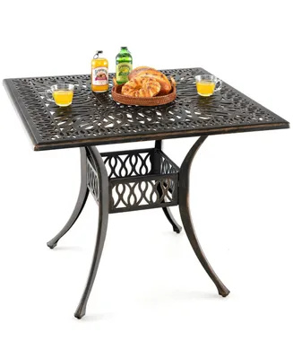 35.4 Inch Aluminum Patio Square Dining Table with Umbrella Hole