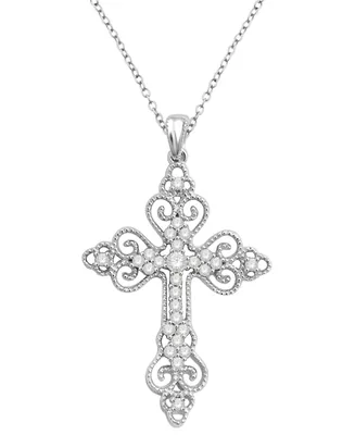 Diamond Filigree Cross 18" Pendant Necklace (1/6 ct. t.w.) in Sterling Silver