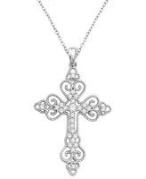 Diamond Filigree Cross 18" Pendant Necklace (1/6 ct. t.w.) in Sterling Silver