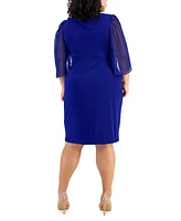 Connected Plus Size Chiffon-Sleeve Sheath Dress