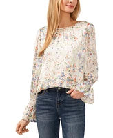 CeCe Women's Floral Print Smocked Cuff Blouse