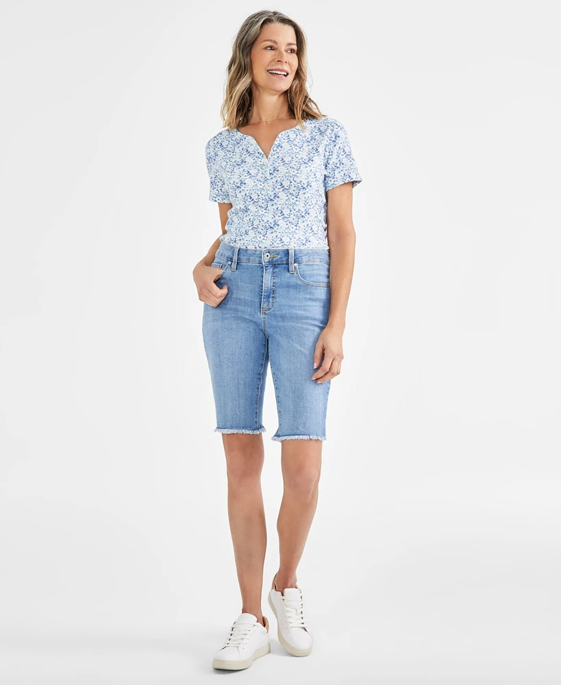 Style & Co Women's Mid-Rise Raw-Edge Bermuda Jean Shorts, Created for Macy's