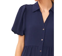 CeCe Women's Collared Short-Sleeve Tiered Shirtdress