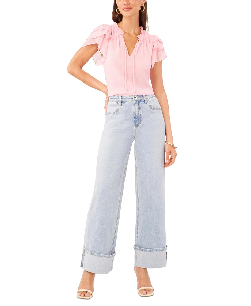 1.state Women's Denim Roll-Cuff Wide-Leg Jeans