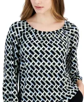 Ak Anne Klein Petite Printed Peasant Top