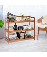 3-Tier Acacia Wood Shoe Rack with Side Metal Hooks