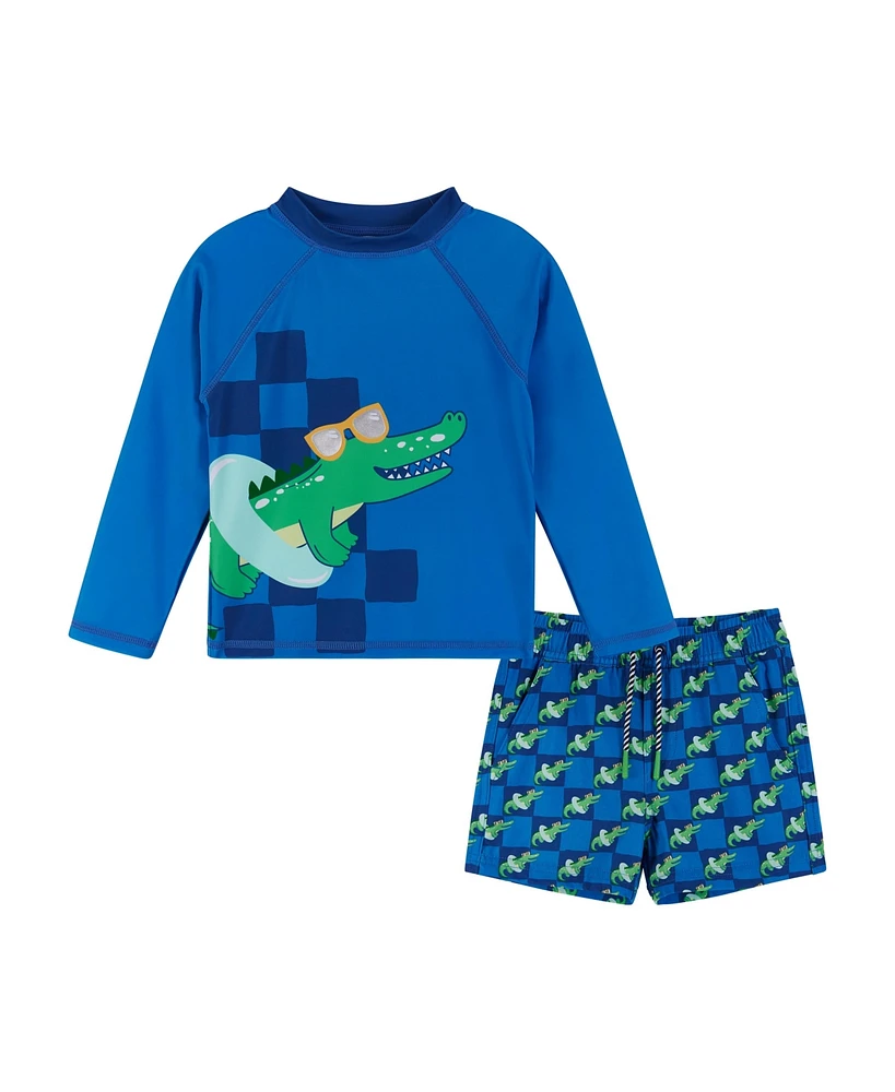 Andy & Evan Toddler Boys Toddler/Child Alligator Graphic Raglan Rashguard and Boardshort